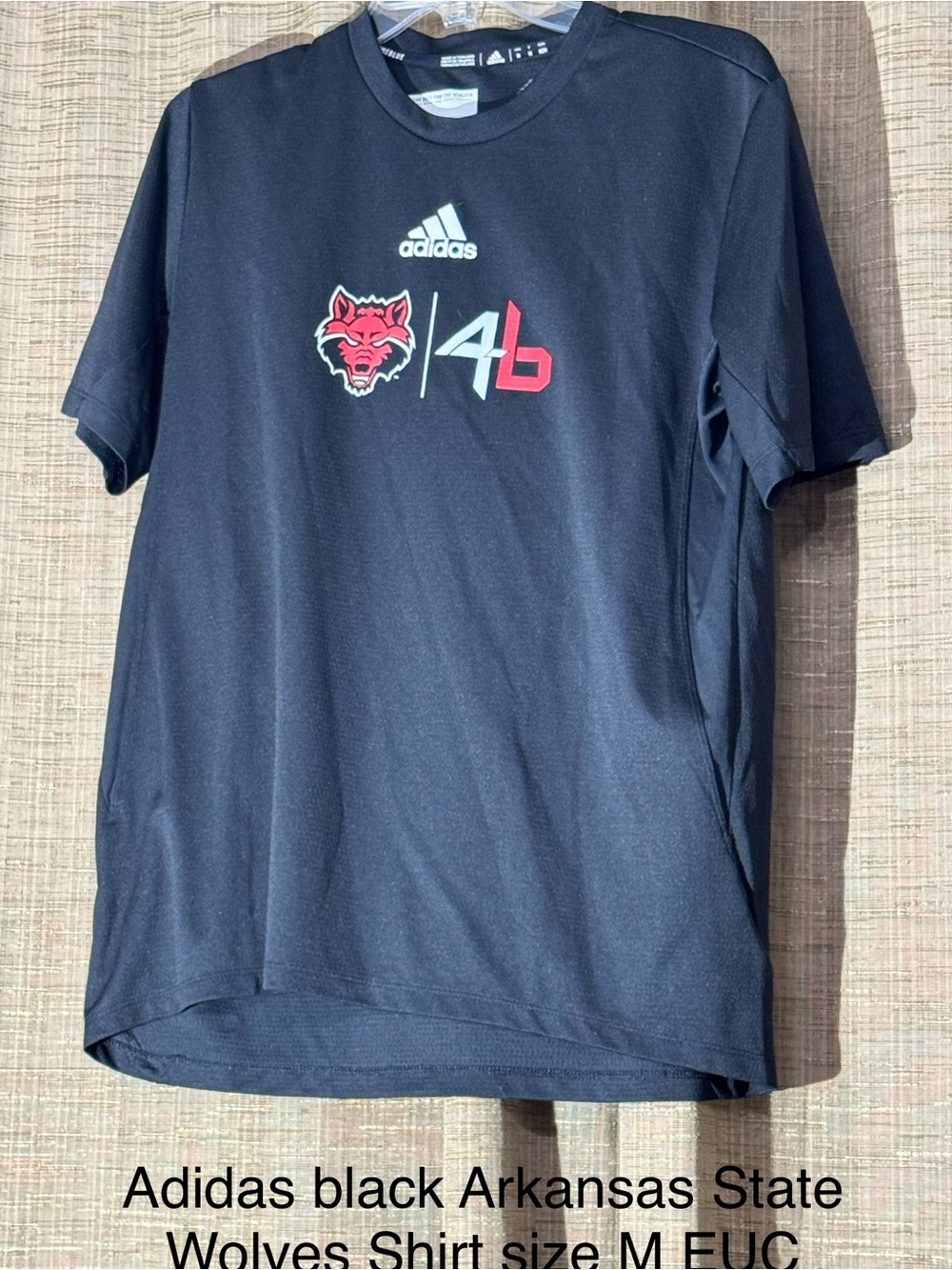 adidas Black Athletic Tee with Red and White Arkansas State Graphics